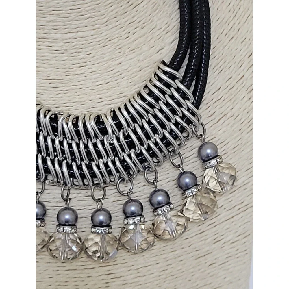 Vintage Silvertone Bling Chainmail Adjustable Statement Choker Necklace Jewelry - Picture 3 of 11